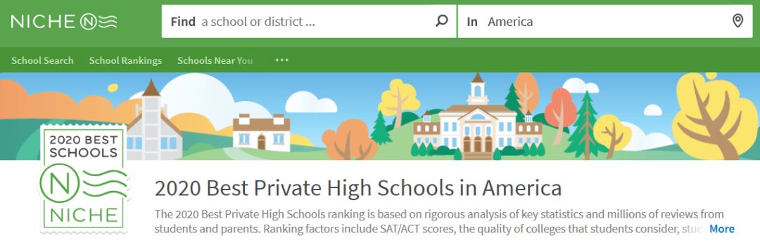 Niche发布2020年美国私立高中排行榜 TOP100
