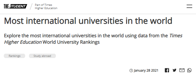 加拿大四所高校入围全球前50最具国际化大学！