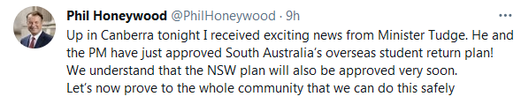 联邦政府正式批准！南澳留学生确定即将返澳，新州计划也将很快获批！