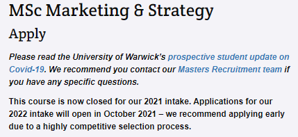 华威大学战略与营销硕士项目简介，10月开启22fall申请！
