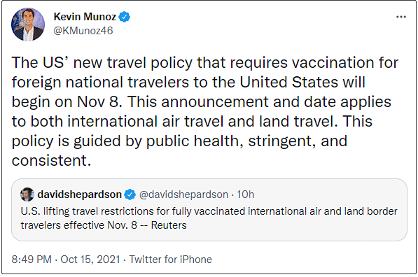 美国11月将取消对中国的旅行限制，游学、旅游、看病都将实现