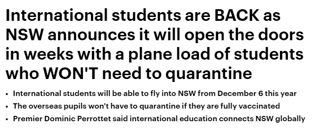 新州：留学生下月返澳，完全接种者无需隔离！悉尼首架航班日期公布！