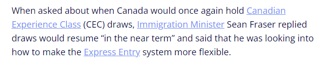加拿大移民部部长：EE抽分有望恢复，并将对EE系统进行优化升级！