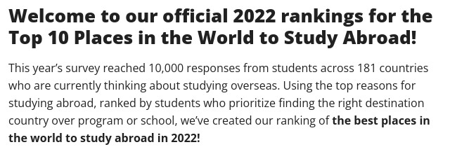 2022全球十大最佳留学国家排名出炉，这个国家拿了第一！