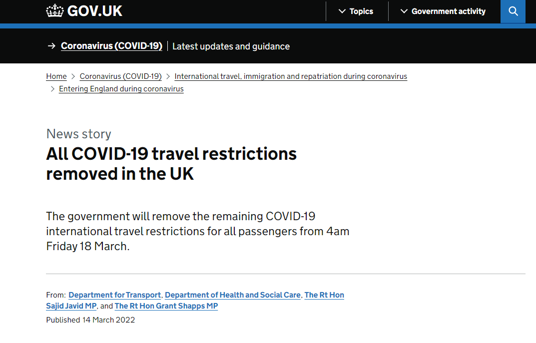 重磅！英国宣布3月18日起取消所有入境限制！