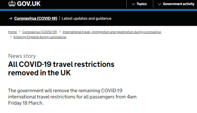 官宣！英国3月18日正式取消所有入境限制！