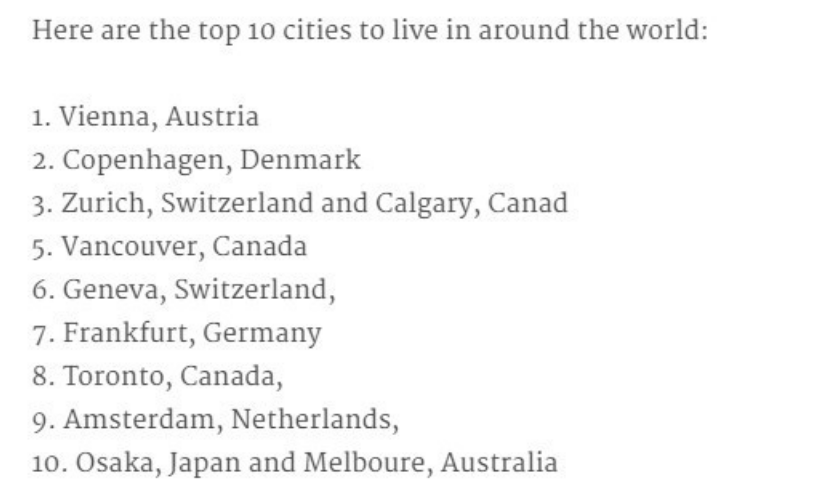 全球十佳宜居城市公布，北美有三城上榜，全在加拿大！