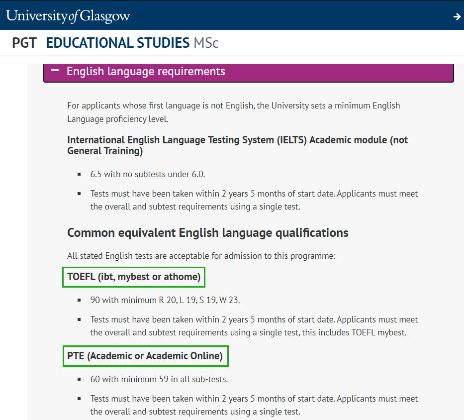 英国QS前100大学23fall硕士，可以接受哪些线上语言考试？