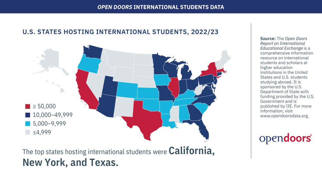 百万国际学生最偏爱美国这五个州！有一个州竟有5万中国大陆学生...