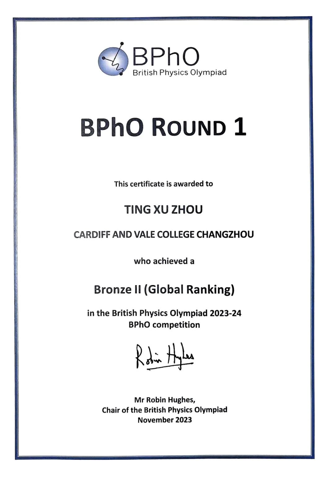 竞赛喜报| 祝贺常州卡迪夫学子在英国物理奥赛（BPhO Round 1）中喜获佳绩！